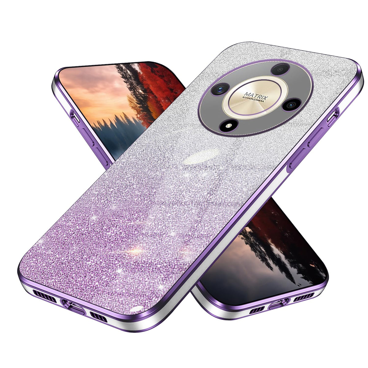 Anlalish Compatible with Honor Magic 6 Lite Case Glitter Clear Cases Honor Magic 6 Lite Phone Case Silicone Plating Fundas Protection Shockproof Bling 2 in 1 Cover for Girls (Purple)